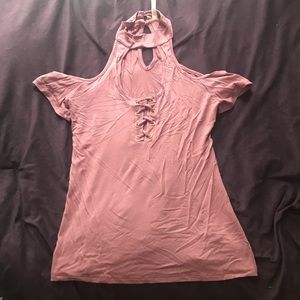 Pink collared cold shoulder top